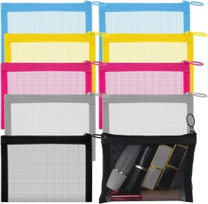 10 PCS Zipper Mesh Bags Nylon Makeup Pouches Data Portable Travel Cosmetic Pouch Beauty Accessories Holder Bag Storage Coin Purse for Women Girls Travel Storage