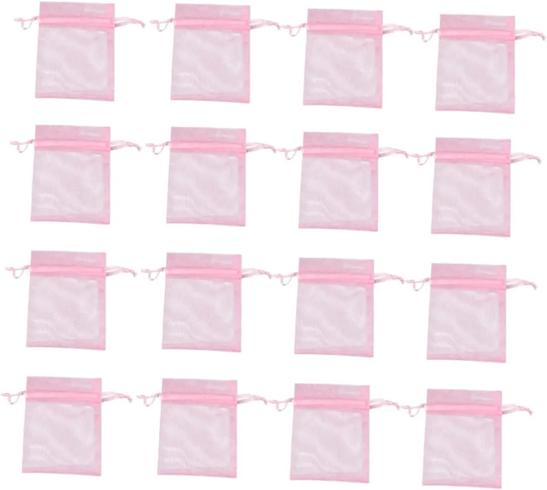100pcs Jewelry Storage Pouch Sheer Bags Organza Drawstring Bag Mini Bag Wedding Favor Present Bags Clear Clutch Bag Clear Bags for Jewelry Mesh Bags Pink