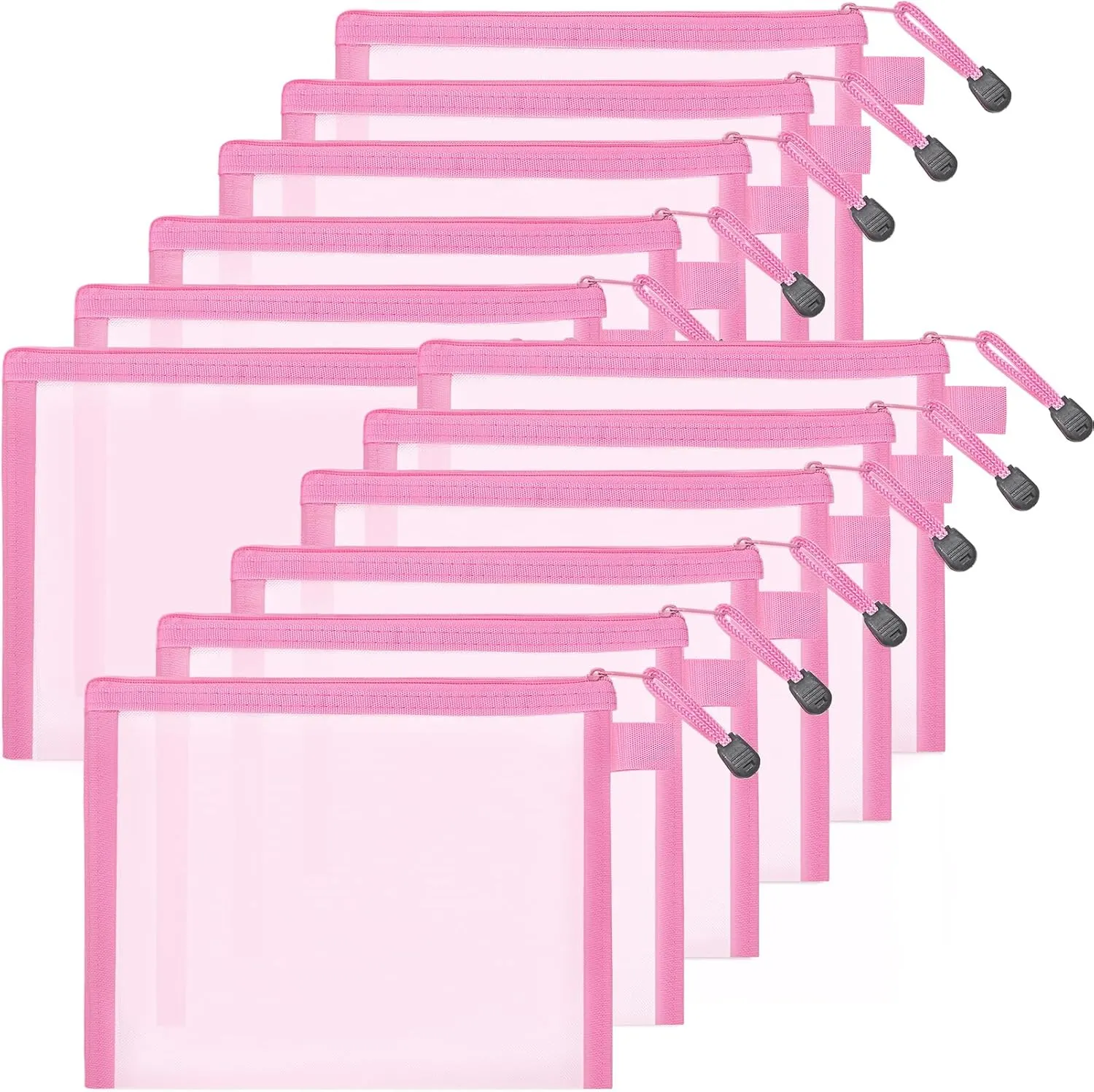 12 Pieces Zipper Nylon Mesh Bags,Mesh Makeup Bag, Multipurpose Travel Bags,Nylon Zipper Pouch,Cosmetic Bag Pencil Case for Cosmetics School Office Supplies Travel(Pink, A5)