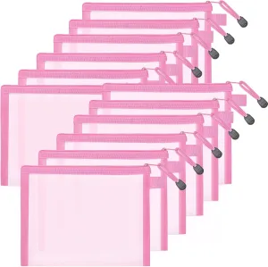 12 Pieces Zipper Nylon Mesh Bags,Mesh Makeup Bag, Multipurpose Travel Bags,Nylon Zipper Pouch,Cosmetic Bag Pencil Case for Cosmetics School Office Supplies Travel(Pink, A5)