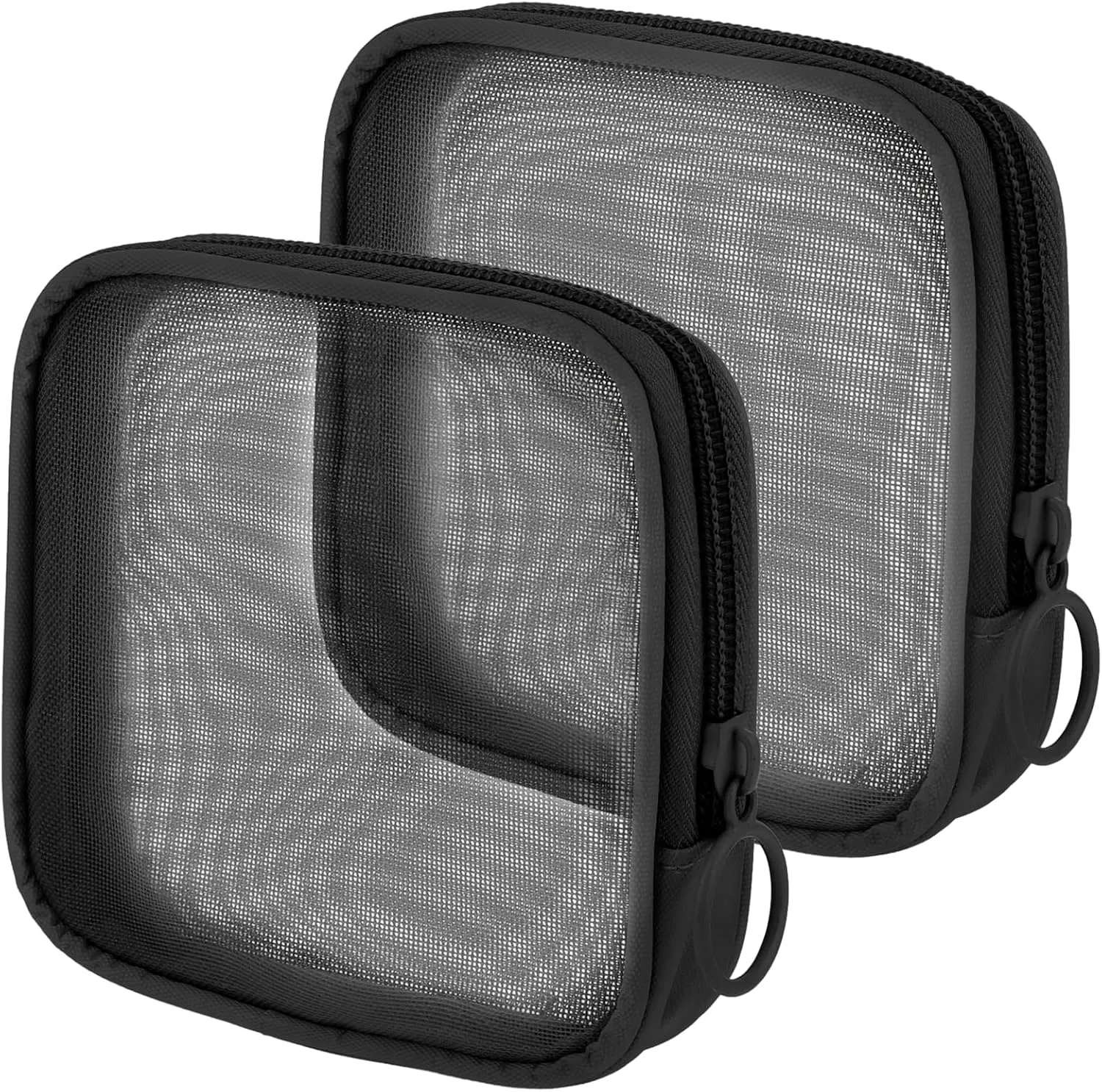 2 Pieces Mesh Makeup Bag Travel Toiletry Cosmetic Bag Mini Mesh Toiletry Organizing Zipper Pouch Purse Personal Care Trip Makeup Bag for Home Office Travel Daily Accessories(Black)