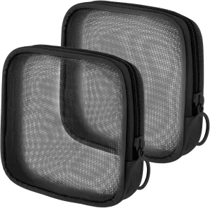 2 Pieces Mesh Makeup Bag Travel Toiletry Cosmetic Bag Mini Mesh Toiletry Organizing Zipper Pouch Purse Personal Care Trip Makeup Bag for Home Office Travel Daily Accessories(Black)