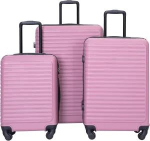 3 Piece Lightweight Travel Luggage Set for Secure Journeys, Stylish Design with Spinner Wheels, Pink