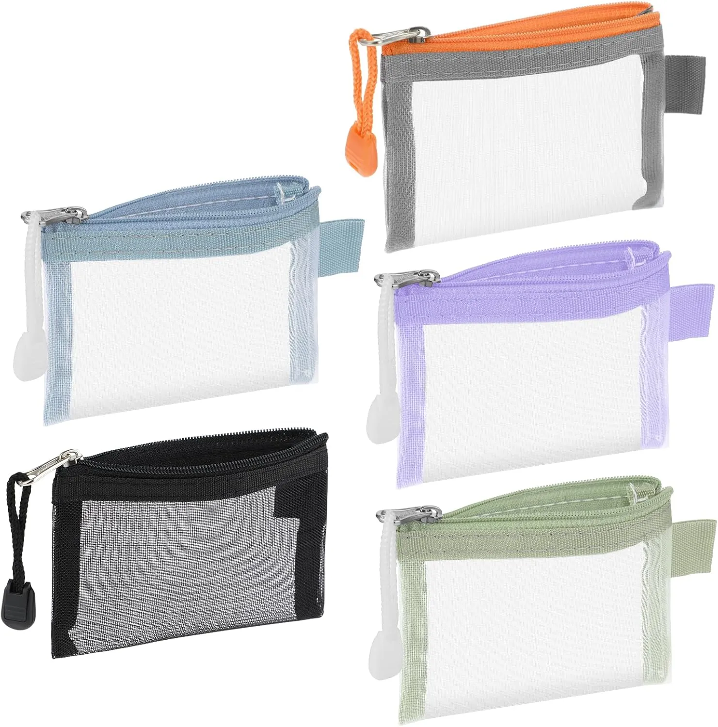 5 Pcs Mini Zipper Mesh Bags Coin Purse Keychain Pouch Clear Travel Small Item Toiletries Cosmetic Storage Organizer for Office Appliances Home Organization Key Lipstick Credit Card Beauty
