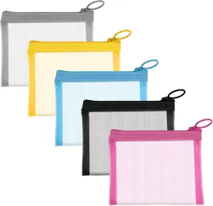 5 Pcs Mini Zipper Mesh Bags, Portable Mesh Storage Bag Small Meshs Zipper Pouch for Daily Toiletries Office Supplies Cosmetics Travel Accessories Small Items