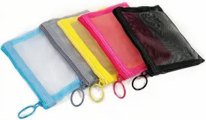 5 Pieces Mini Zipper Mesh Bags,Beauty Makeup Lipstick Cosmetic Accessories Organizer,Small Travel Kit Storage Pouch,4"" x 5"", Size S / A7, Assorted Colors, HYTY9978