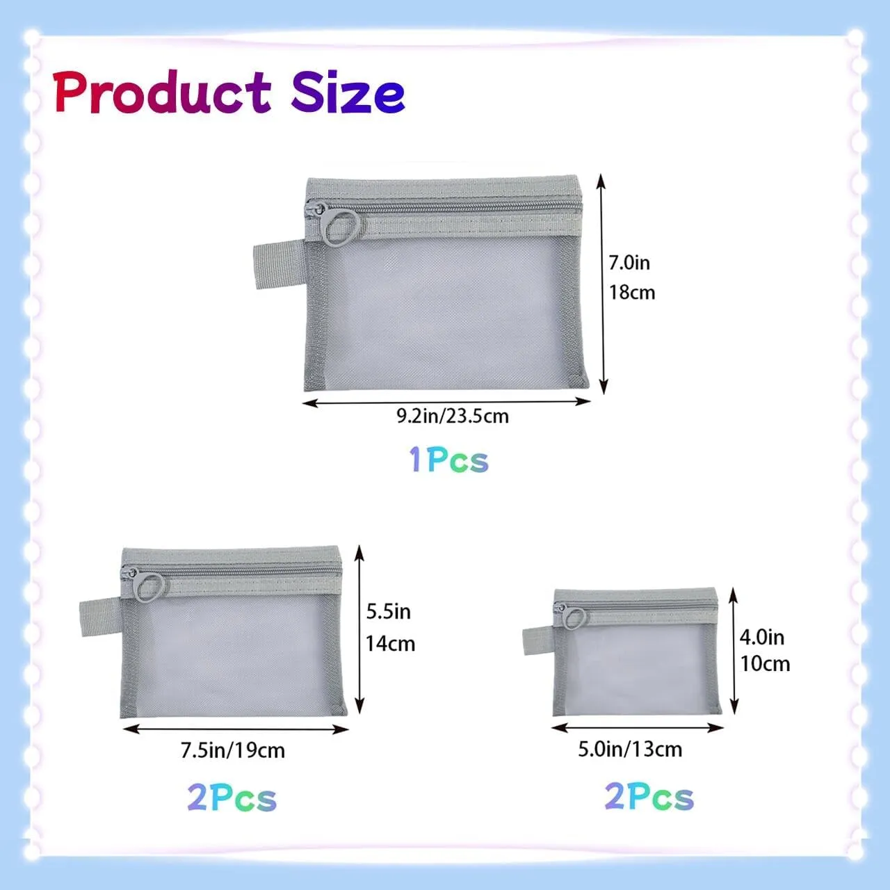 5PCS Zipper Mesh Bags, Cosmetic Accessories Organizer, Small Travel Kit Storage Pouch for Credit Card Key Holder Coin Purse, Mesh Cosmetic Bag for Travel Pouches for Organization (Gray Side-Pull)