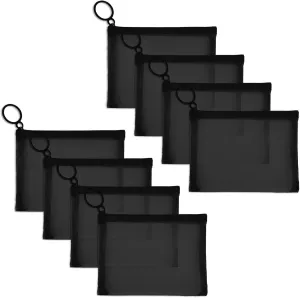 8 Pack Mini Zipper Mesh Makeup Bags, Nylon Cosmetic Bags Toiletry Purse Travel Organizer Bags Inside Bag for Office Travel Organization (Black, XS)