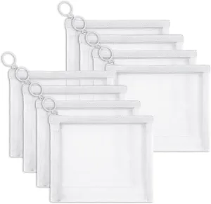 8 Pack Mini Zipper Mesh Makeup Bags, Nylon Cosmetic Bags Toiletry Purse Travel Organizer Bags Inside Bag for Office Travel Organization (White, S)