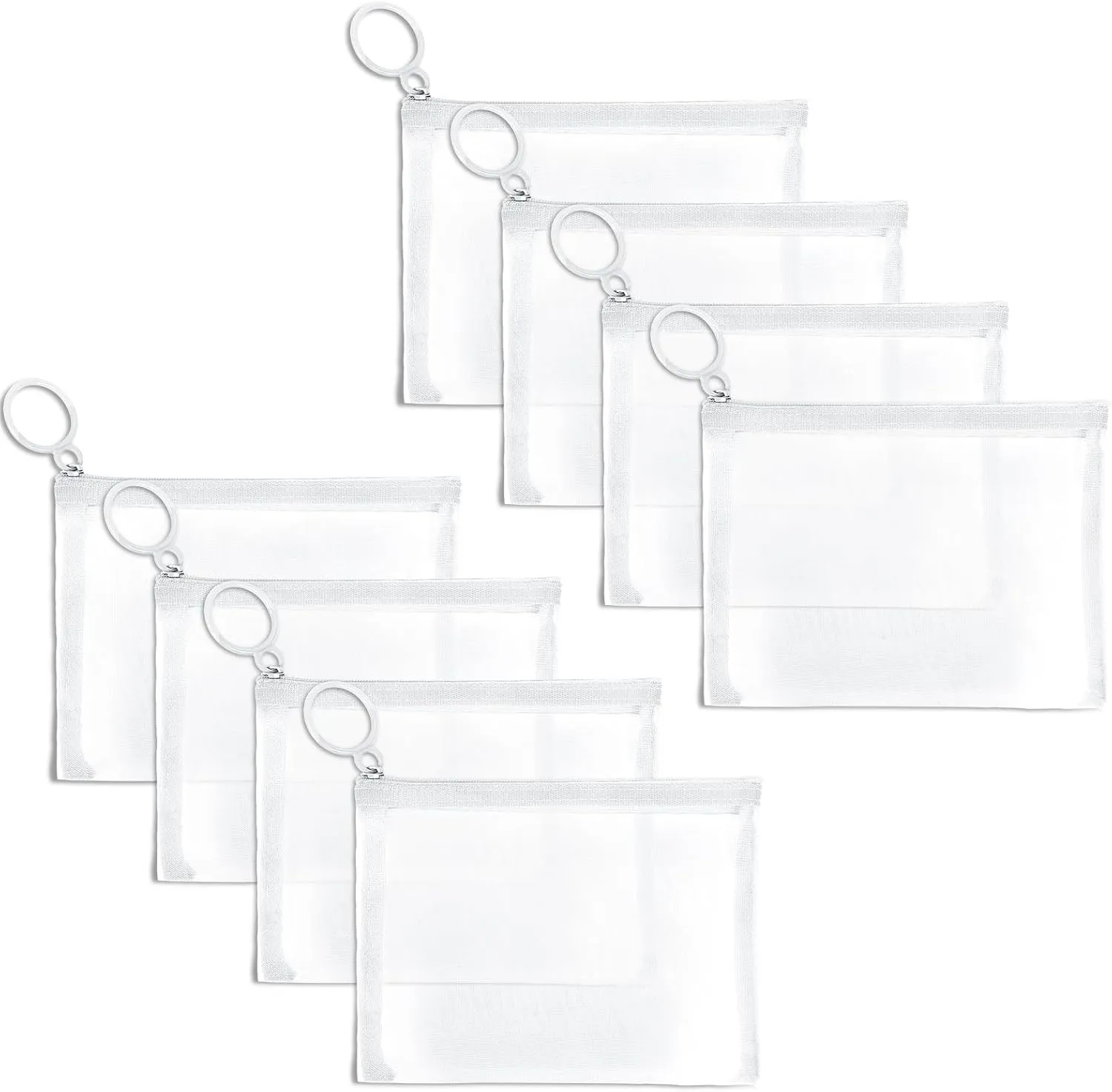8 Pack Mini Zipper Mesh Makeup Bags, Nylon Cosmetic Bags Toiletry Purse Travel Organizer Bags Inside Bag for Office Travel Organization (White, XS)