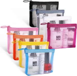 8 Pack Mini Zipper Mesh Makeup Bags, Nylon Cosmetic Bags Toiletry Purse Travel Organizer Bags Inside Bag for Office Travel Organization (Widened-Multicolor, XS)