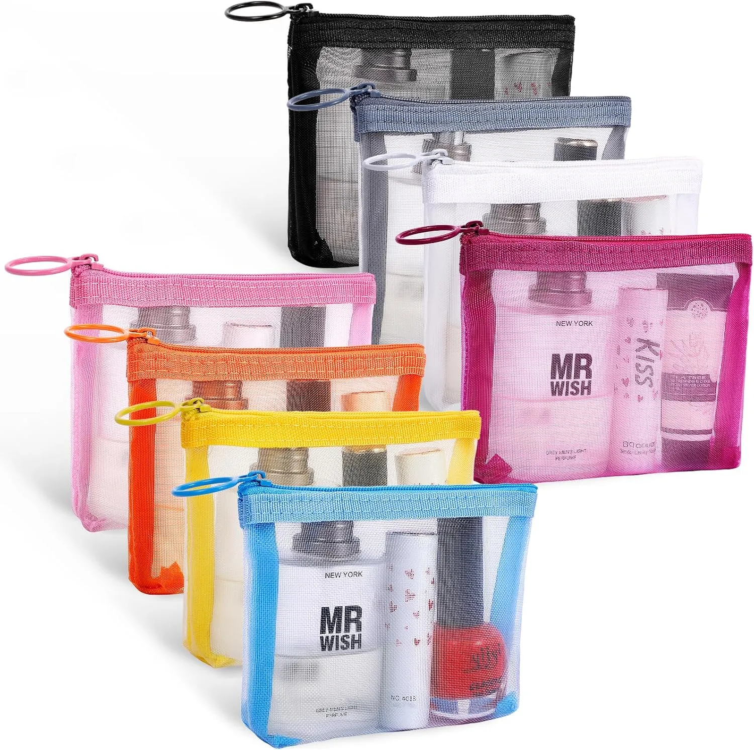 8 Pack Mini Zipper Mesh Makeup Bags, Nylon Cosmetic Bags Toiletry Purse Travel Organizer Bags Inside Bag for Office Travel Organization (Widened-Multicolor, XS)