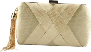 AAGAZA F Women's Elegant Tassel Pendant Evening Bag Clutch Purse for Bride, Wedding Prom Night Out Cocktail Party Handbag Clutch (Color : Golden, Size : 20x8x12cm)