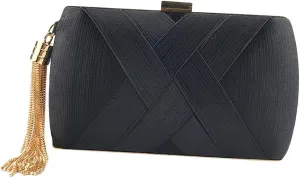 AAGAZA F Women's Elegant Tassel Pendant Evening Bag Clutch Purse for Bride, Wedding Prom Night Out Cocktail Party Handbag Clutch (Color : Preto, Size : 20x8x12cm)