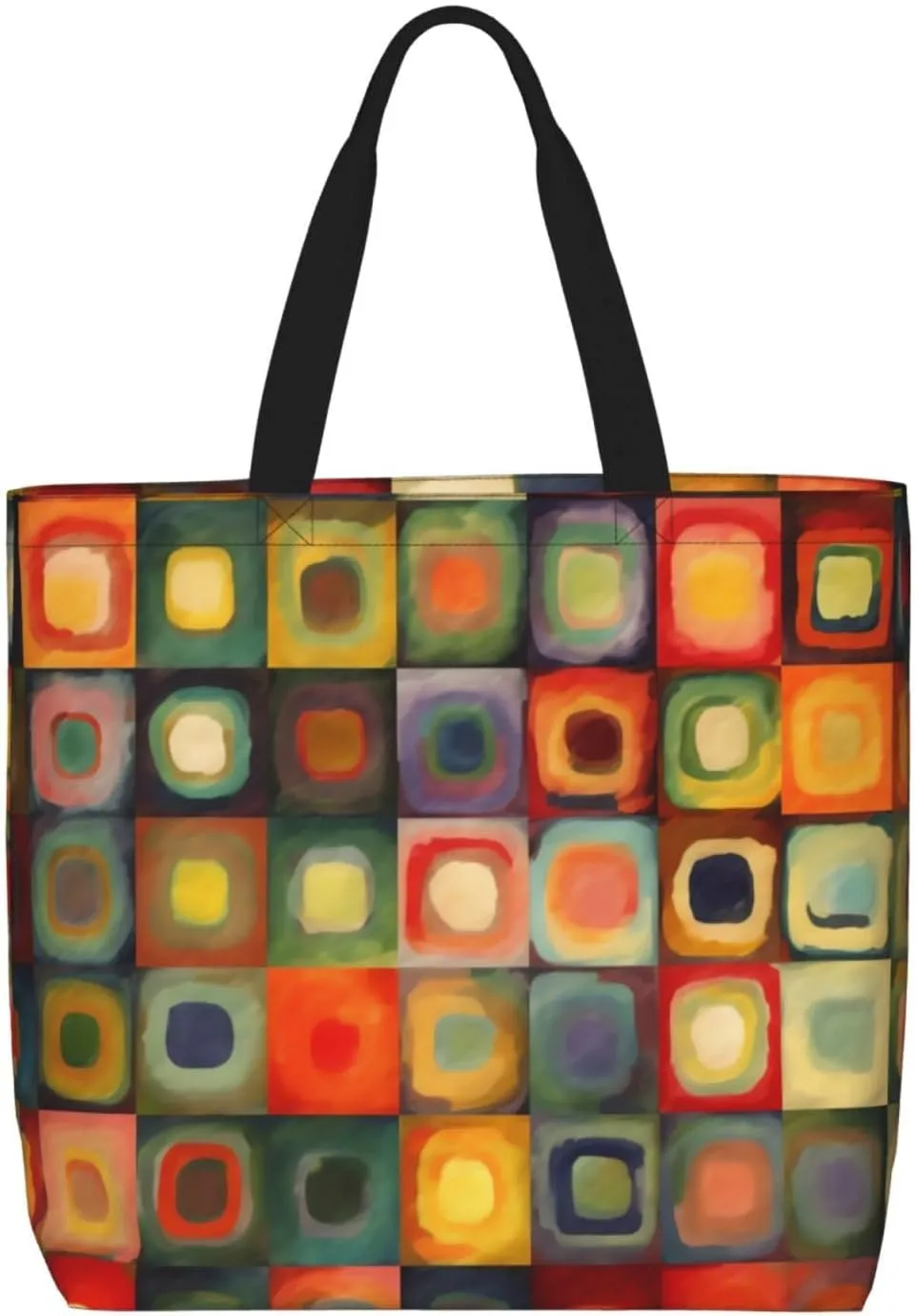 Abstract Art Squares Tote Bag for Women Hobo Handbags with Zipper Large Shoulder Bag Shopping Bags Travel Purse