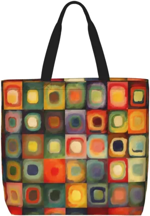 Abstract Art Squares Tote Bag for Women Hobo Handbags with Zipper Large Shoulder Bag Shopping Bags Travel Purse