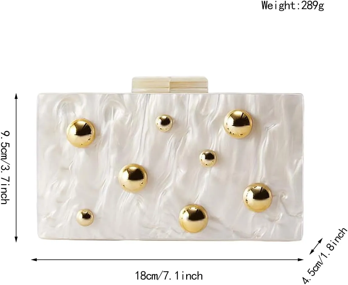 Acrylic Clutch Purses for Women Pearl Studded Marbling Evening Bag Unique Geometric Handbag for Party Wedding