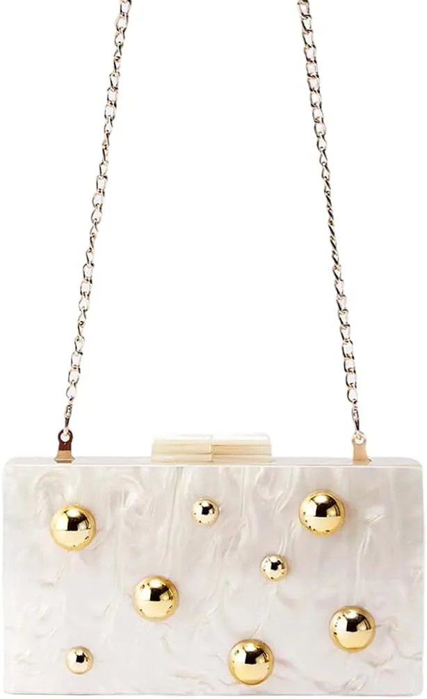 Acrylic Clutch Purses for Women Pearl Studded Marbling Evening Bag Unique Geometric Handbag for Party Wedding