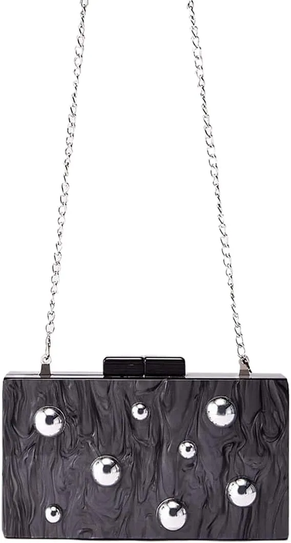 Acrylic Clutch Purses for Women Pearl Studded Marbling Evening Bag Unique Geometric Handbag for Party Wedding