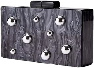 Acrylic Clutch Purses for Women Pearl Studded Marbling Evening Bag Unique Geometric Handbag for Party Wedding