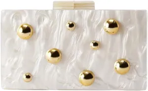 Acrylic Clutch Purses for Women Pearl Studded Marbling Evening Bag Unique Geometric Handbag for Party Wedding