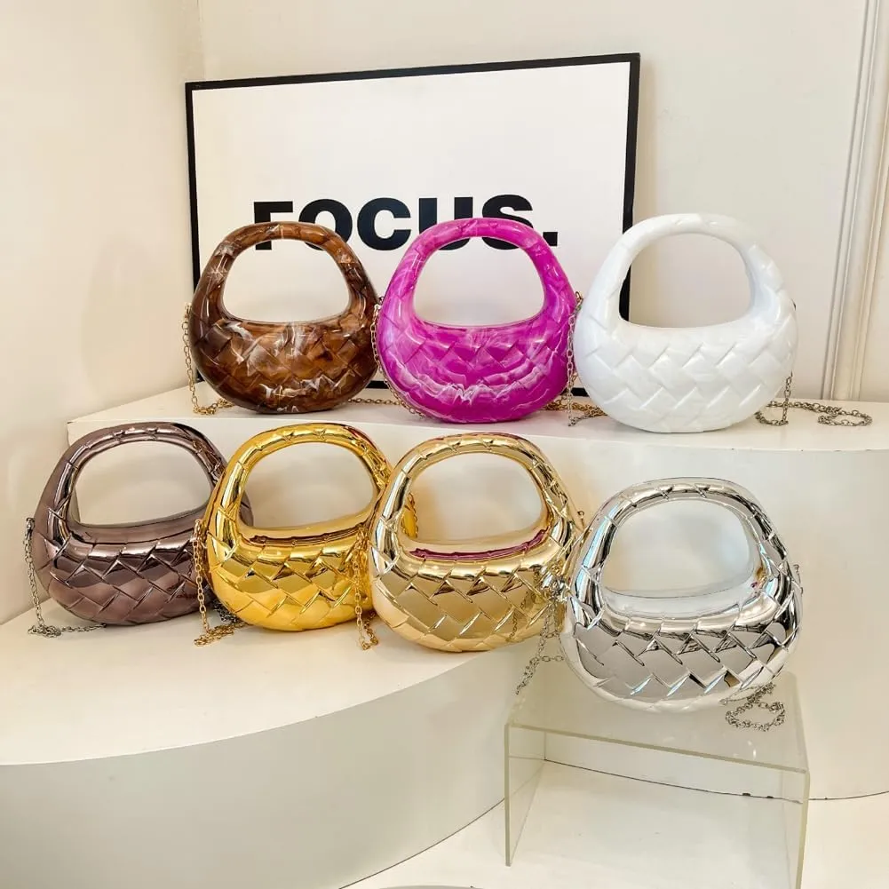 Acrylic Handbags for Women Unique Top-handle Evening Clutch Purse Chain Strap Crossbody Bag for Wedding Cocktail Party