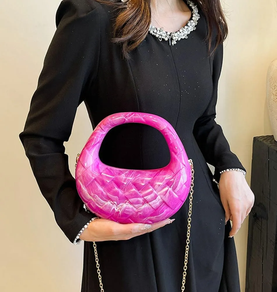 Acrylic Handbags for Women Unique Top-handle Evening Clutch Purse Chain Strap Crossbody Bag for Wedding Cocktail Party