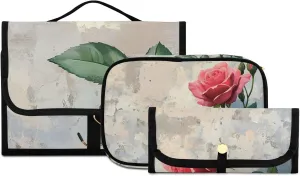 Antique Wall Portable Cosmetic Makeup Bag- Multi-layer Area Storage & Easy Travel, Large Capacity Travel Toiletry Bags 3 Piece Set