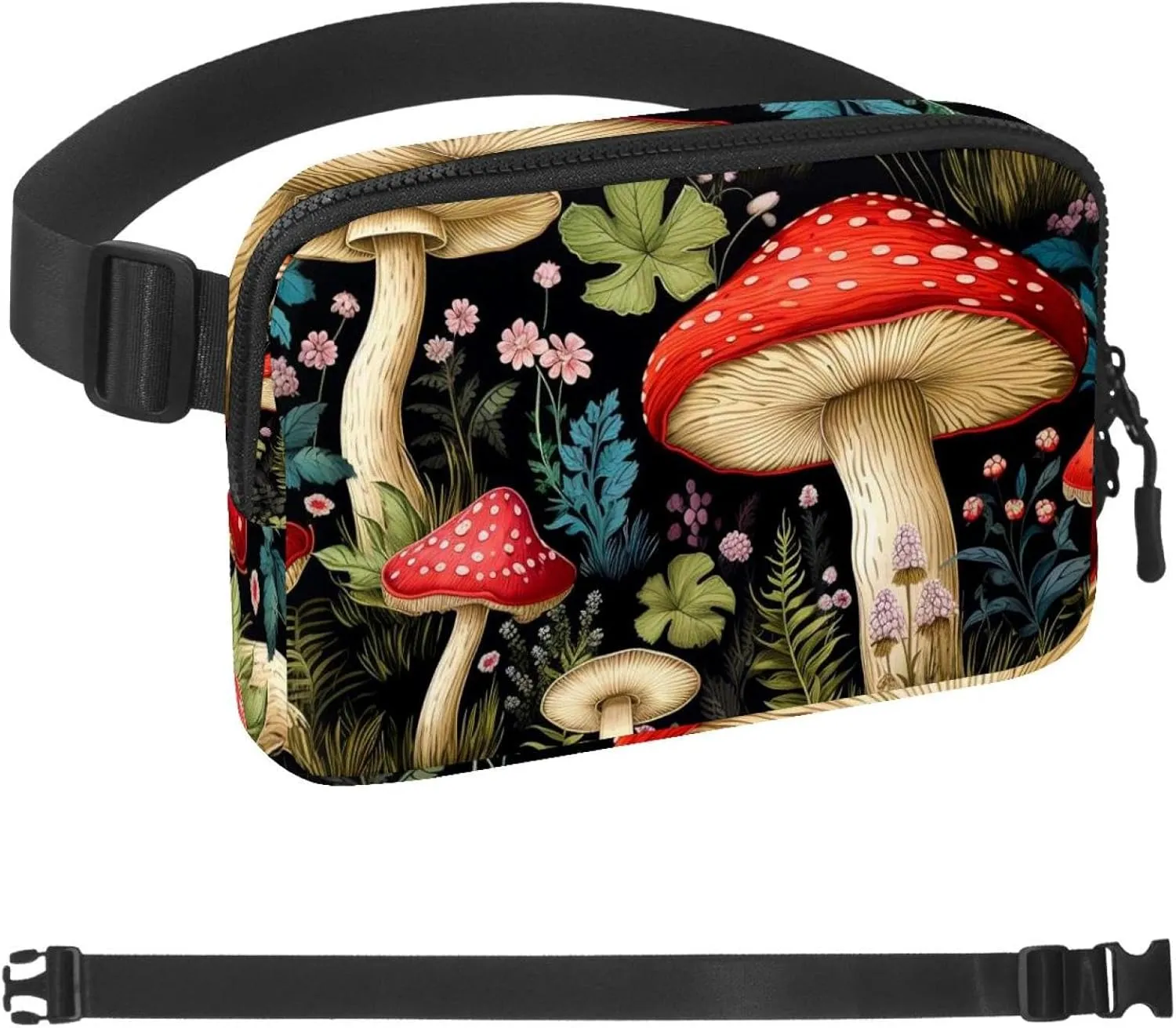 Antivir Mushrooms Fanny Packs for Women Men, Crossbody Belt Bag with Zipper Pockets,Waterproof Waist Packs with Adjustable Strap for Workout Running Traveling Hiking
