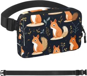 Autumn Squirrel Pattern Fanny Packs for Women Men, Crossbody Belt Bag with Zipper Pockets,Waterproof Waist Packs with Adjustable Strap for Workout Running Traveling Hiking