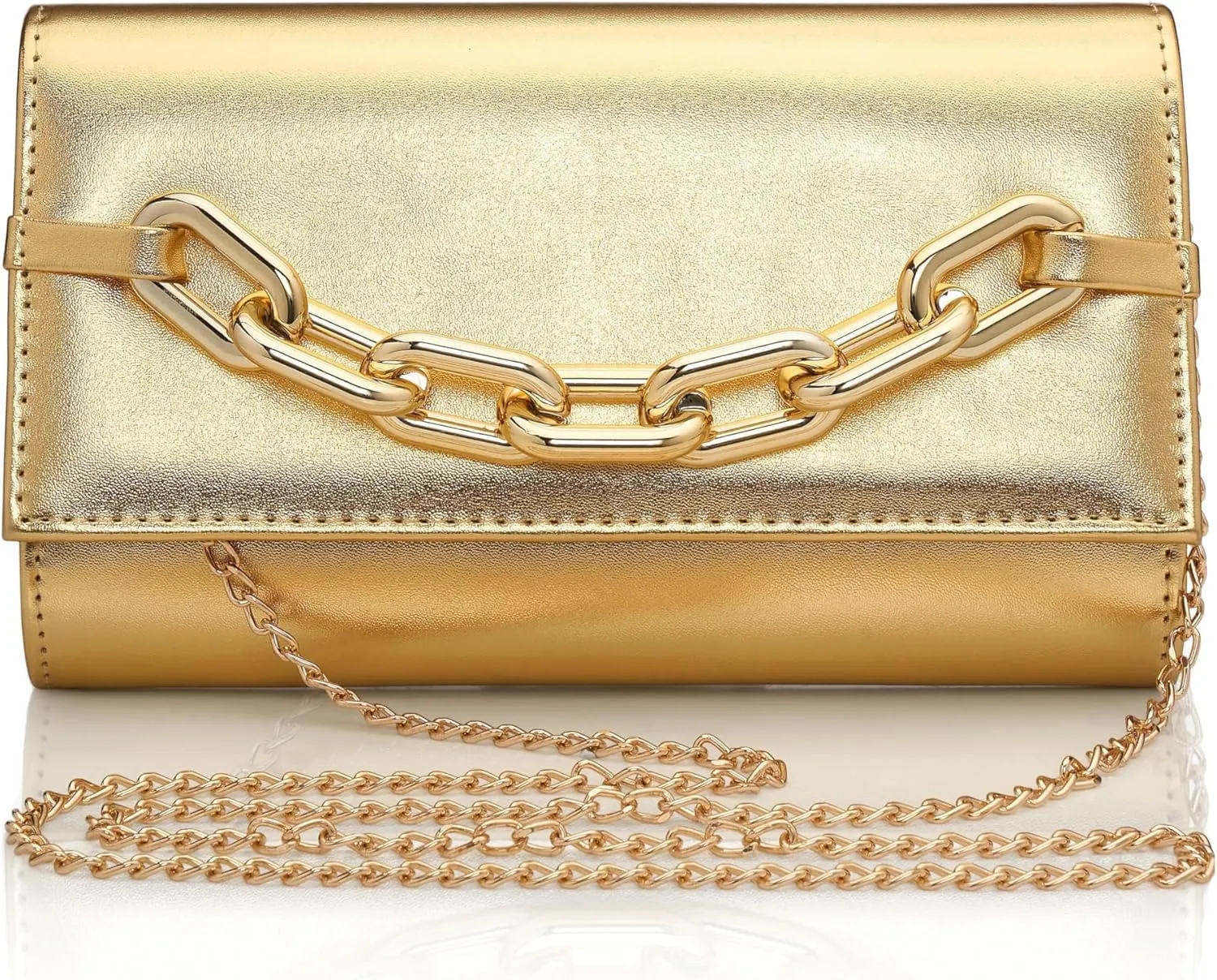 BABEYOND Clutch Purses for Women - Evening Bag Gold Flap Clutch with Chain for Formal Party Cocktail Prom Wedding Handbags