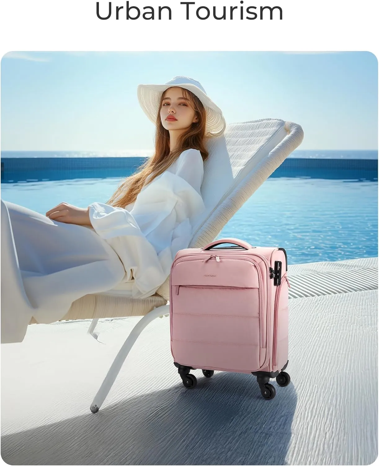 BAGSMART Underseat Carry on Luggage with Wheels, Soft Underseat Travel Luggage with PVC Wet/Dry Pockets, Lightweight Soft Personal Item Suitcase for Short Trip, Sakura Pink