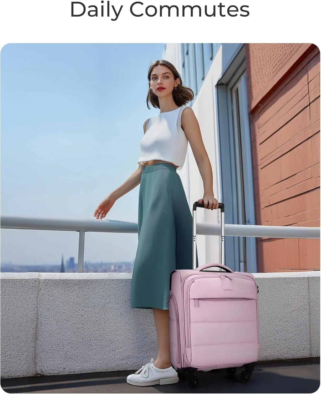 BAGSMART Underseat Carry on Luggage with Wheels, Soft Underseat Travel Luggage with PVC Wet/Dry Pockets, Lightweight Soft Personal Item Suitcase for Short Trip, Sakura Pink