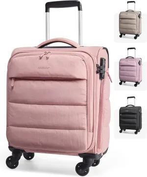 BAGSMART Underseat Carry on Luggage with Wheels, Soft Underseat Travel Luggage with PVC Wet/Dry Pockets, Lightweight Soft Personal Item Suitcase for Short Trip, Sakura Pink