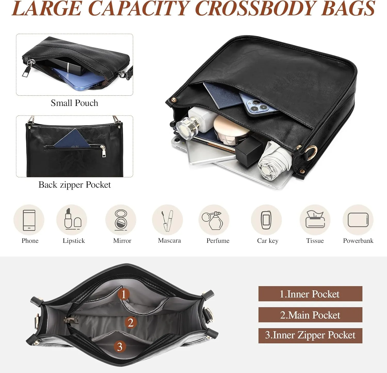 BAIGIO Crossbody Bags for Women Trendy Vegan Leather Hobo Bags for Women Handbags and Wallet 2PCS With Guitar Shoulder Strap