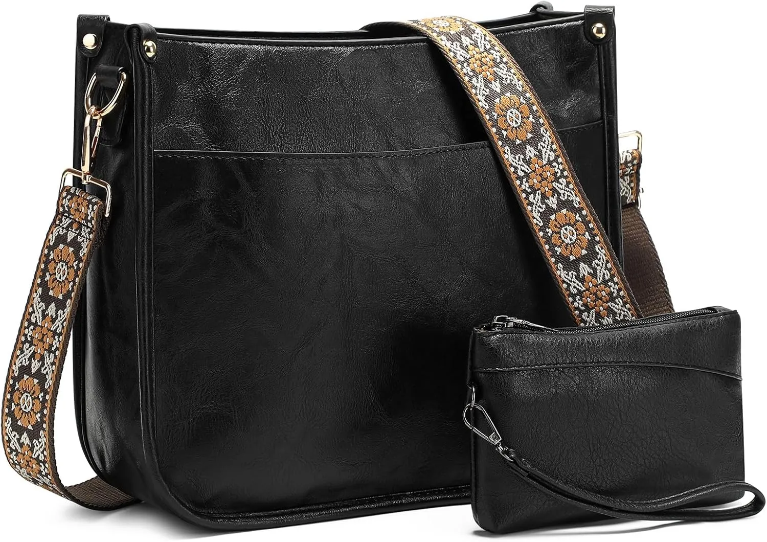 BAIGIO Crossbody Bags for Women Trendy Vegan Leather Hobo Bags for Women Handbags and Wallet 2PCS With Guitar Shoulder Strap