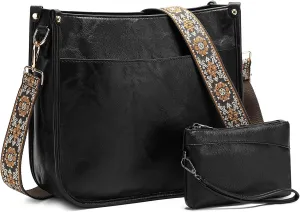 BAIGIO Crossbody Bags for Women Trendy Vegan Leather Hobo Bags for Women Handbags and Wallet 2PCS With Guitar Shoulder Strap