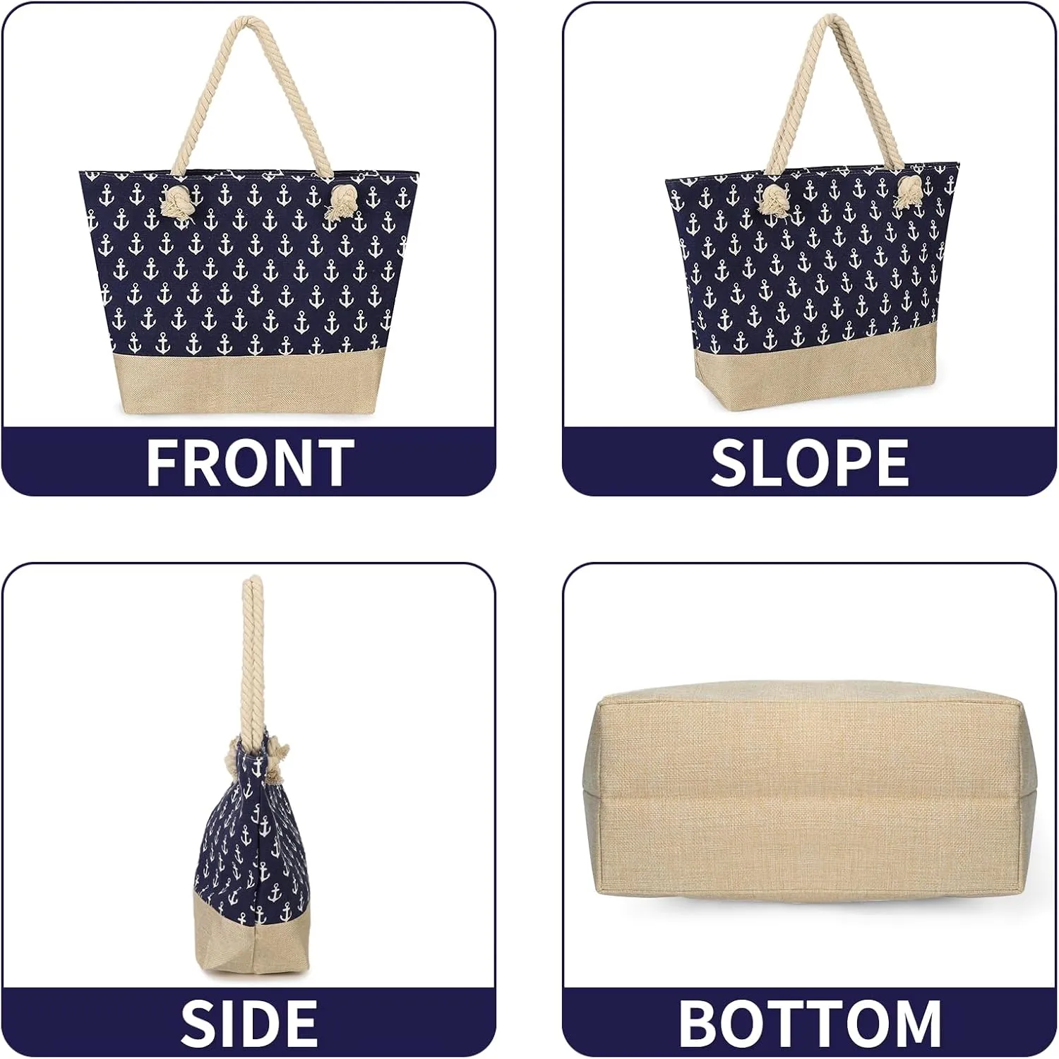 Beach Bags for Women Large Waterproof Tote Bag with Zipper Lightweight Canvas Reusable Grocery Shopping Shoulder Bag