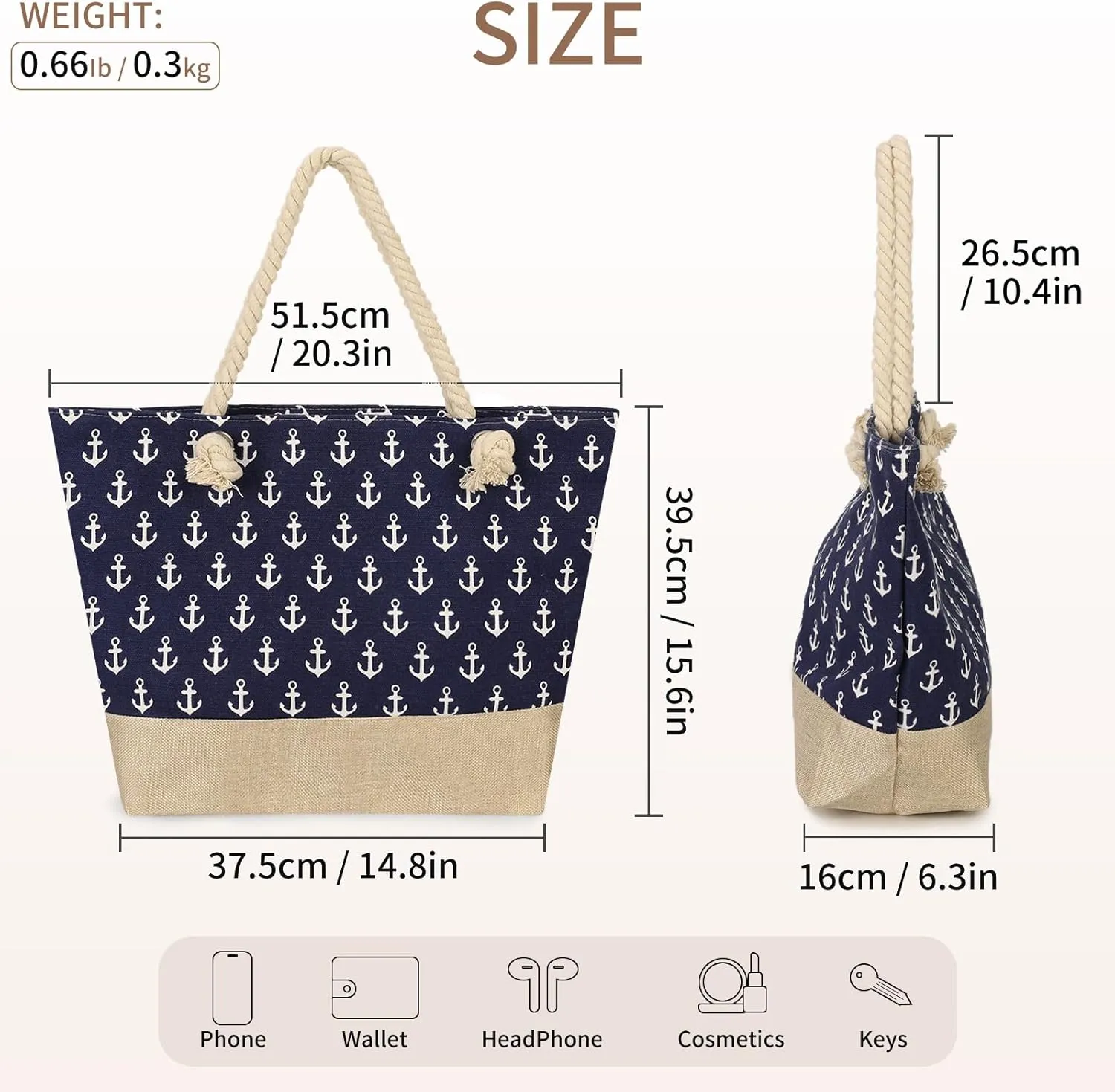 Beach Bags for Women Large Waterproof Tote Bag with Zipper Lightweight Canvas Reusable Grocery Shopping Shoulder Bag