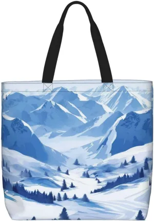 Beautiful landscape snowy mountains Tote Bag for Women Hobo Handbags with Zipper Large Shoulder Bag Shopping Bags Travel Purse