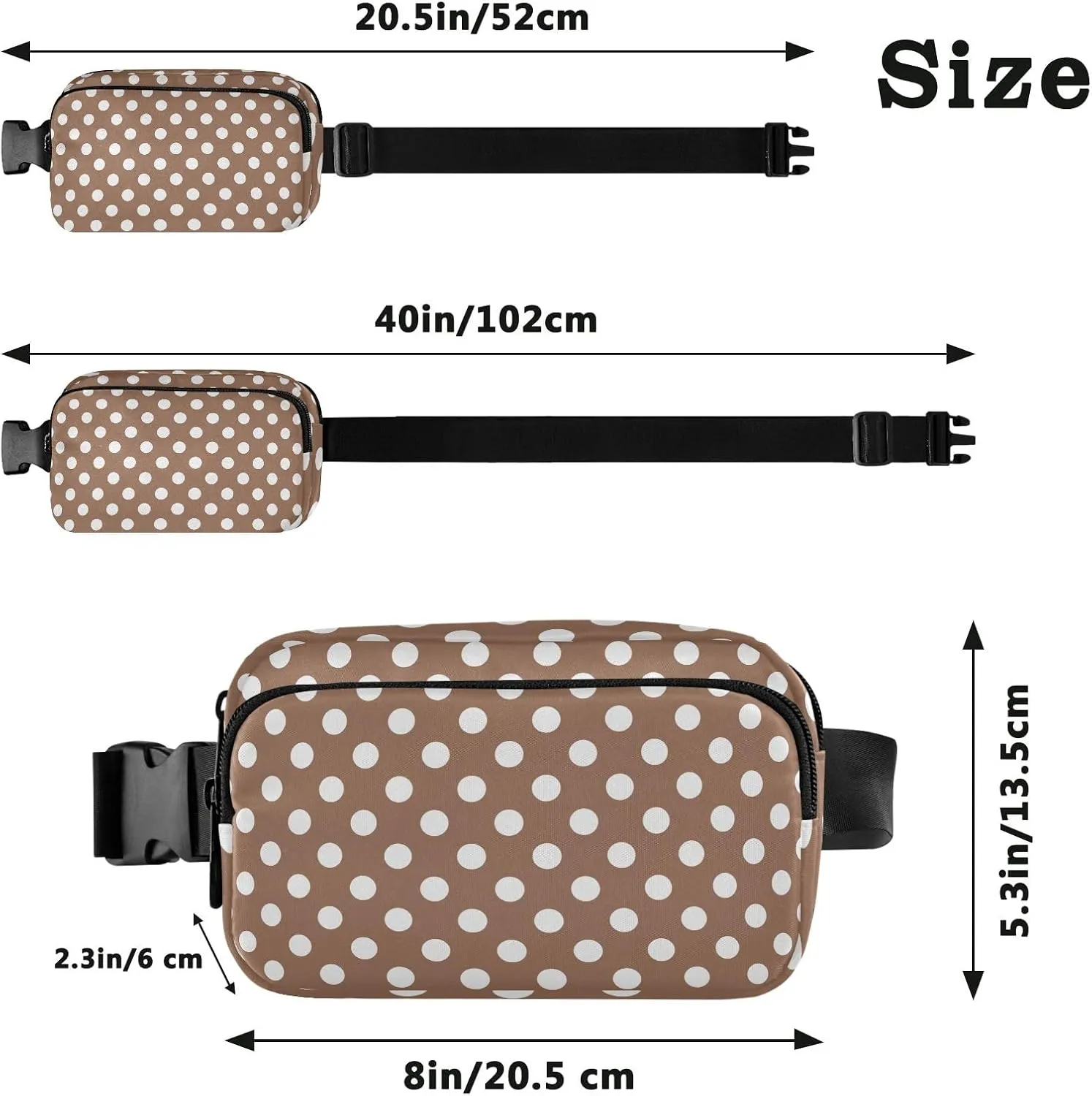 Belt Bag White Brown Retro Polka Dot Crossbody Bags Waist Packs Waterproof Crossbody Bags for Women