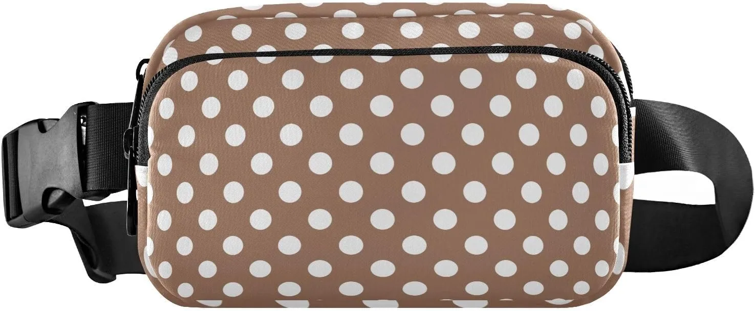 Belt Bag White Brown Retro Polka Dot Crossbody Bags Waist Packs Waterproof Crossbody Bags for Women