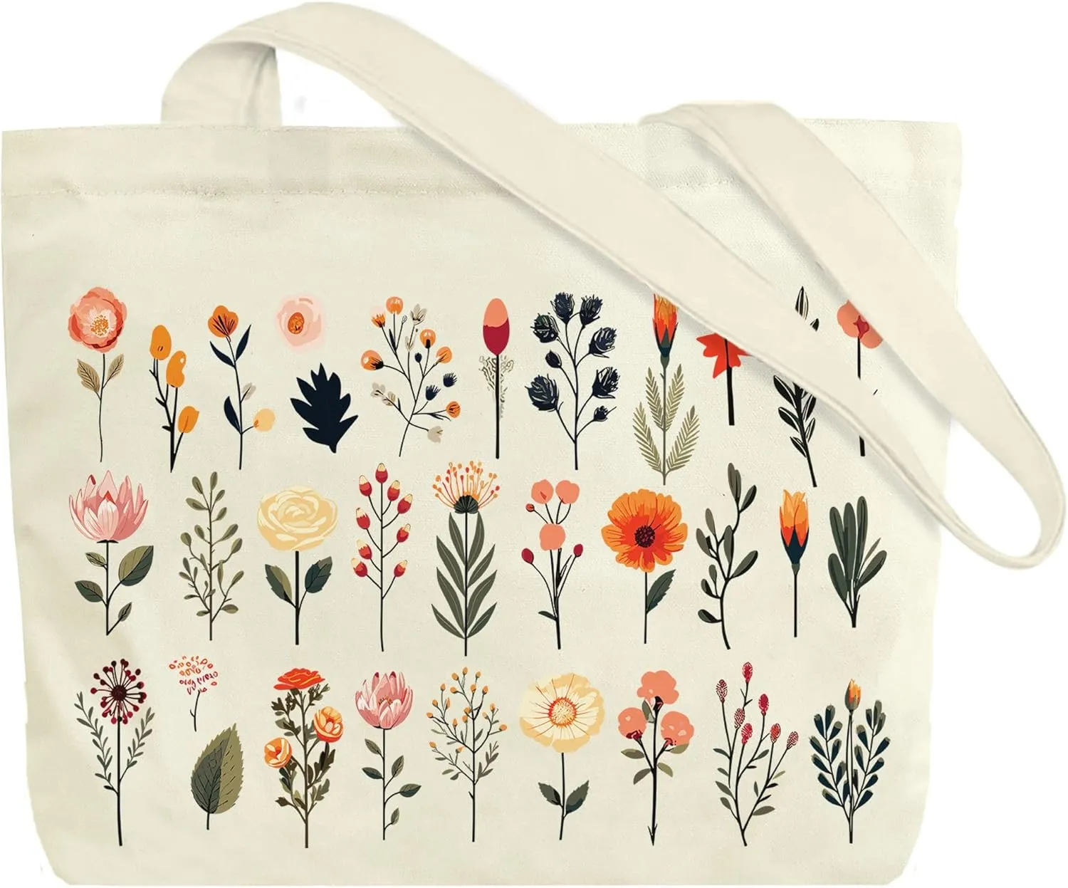 Big Canvas Tote Bag Aesthetic for Women, Flower Reusable Cloth Bags for Shopping Grocery Shoulder Bag