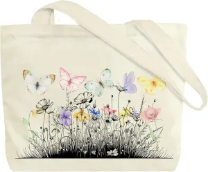 Big Canvas Tote Bag Aesthetic for Women, Flower Reusable Cloth Bags for Shopping Grocery Shoulder Bag