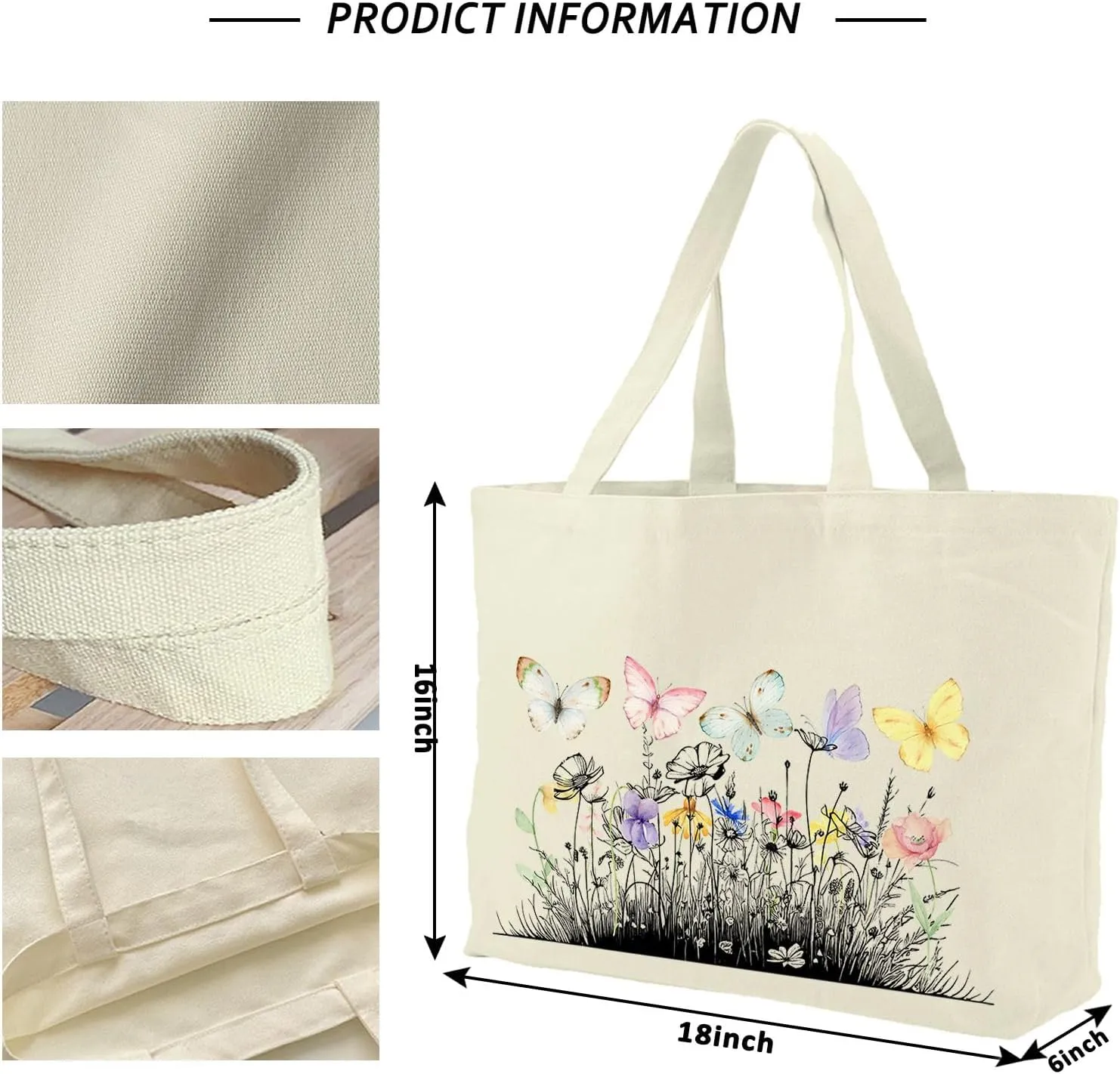 Big Canvas Tote Bag Aesthetic for Women, Flower Reusable Cloth Bags for Shopping Grocery Shoulder Bag