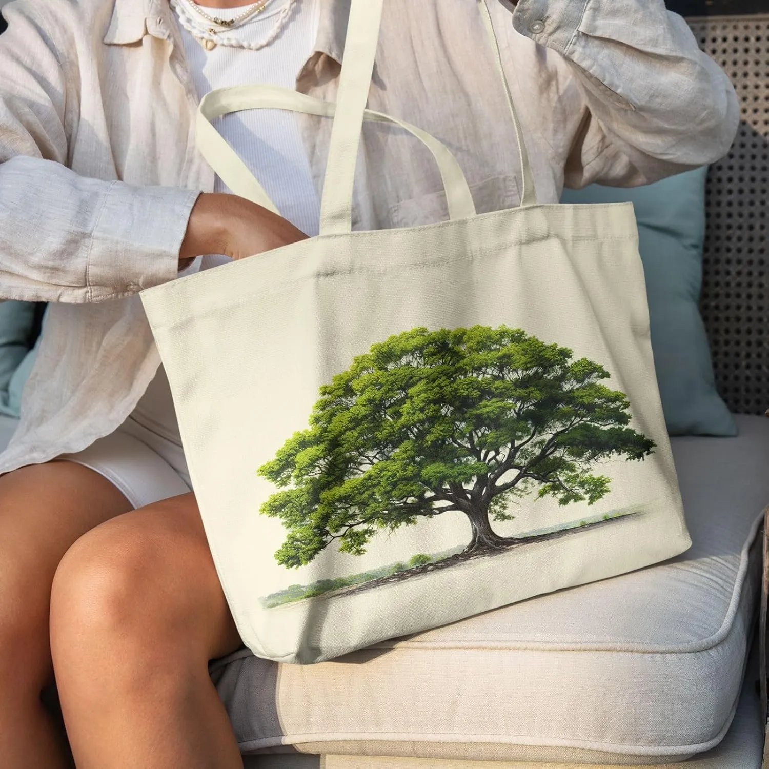 Big Canvas Tote Bag Aesthetic for Women, Flower Reusable Cloth Bags for Shopping Grocery Shoulder Bag