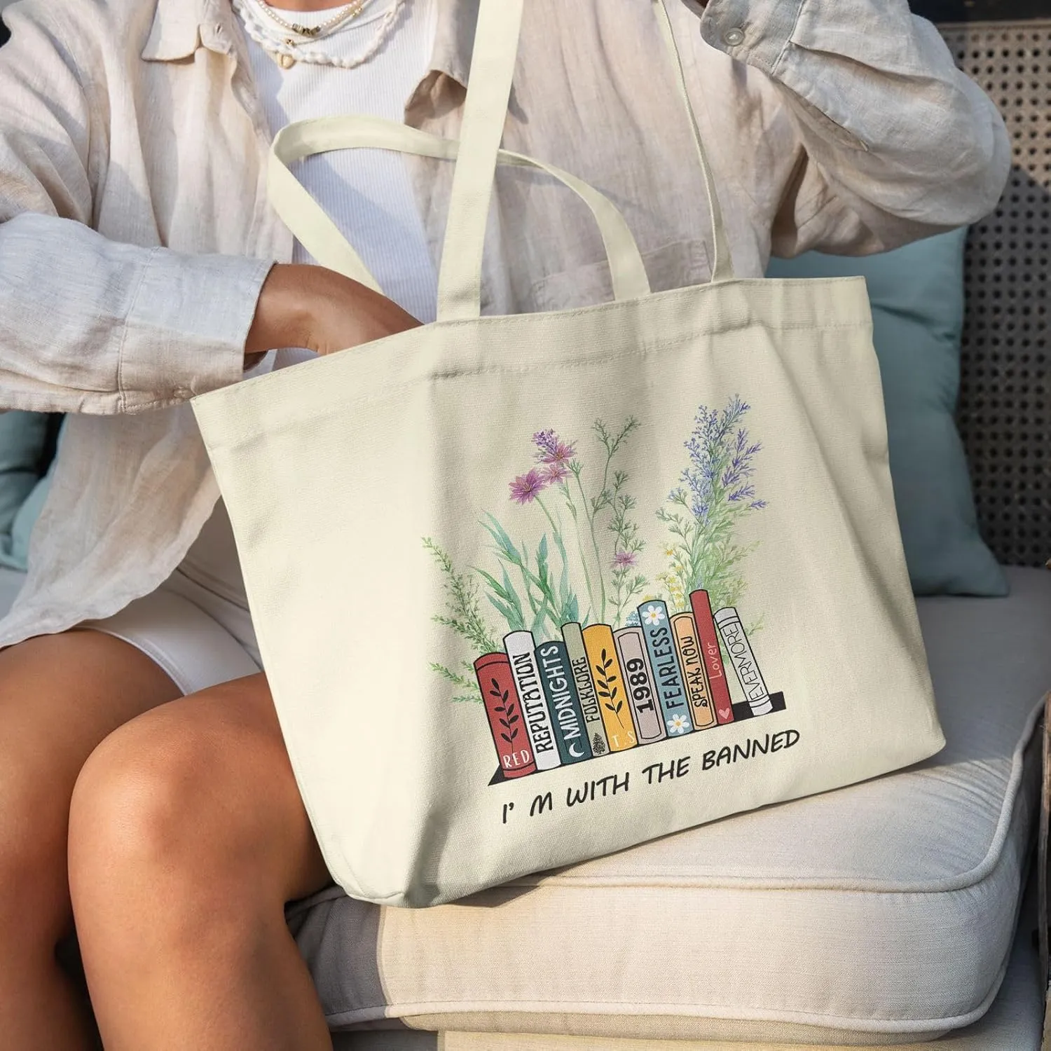 Big Canvas Tote Bag Aesthetic for Women, Flower Reusable Cloth Bags for Shopping Grocery Shoulder Bag