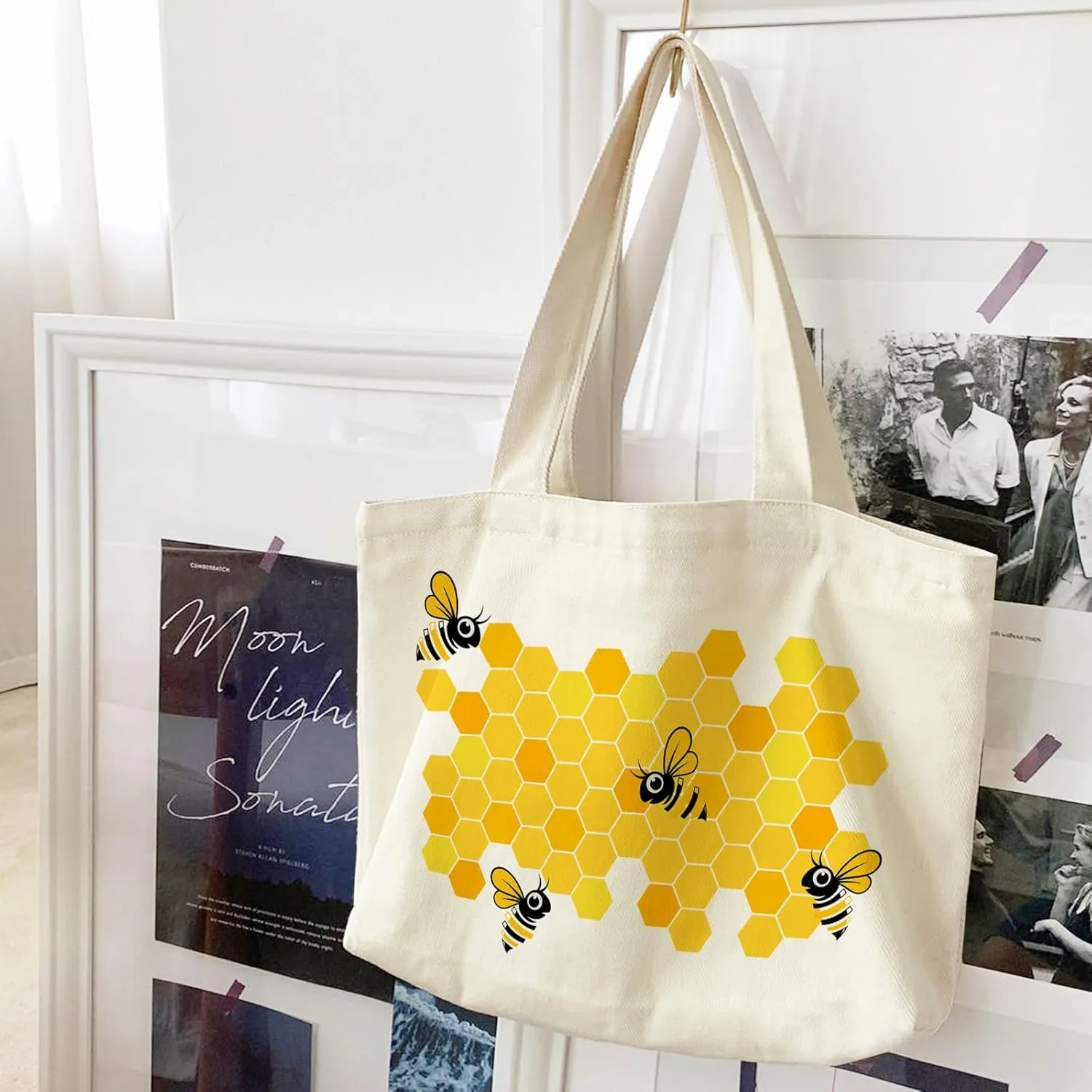 Big Canvas Tote Bag Aesthetic for Women, Flower Reusable Cloth Bags for Shopping Grocery Shoulder Bag