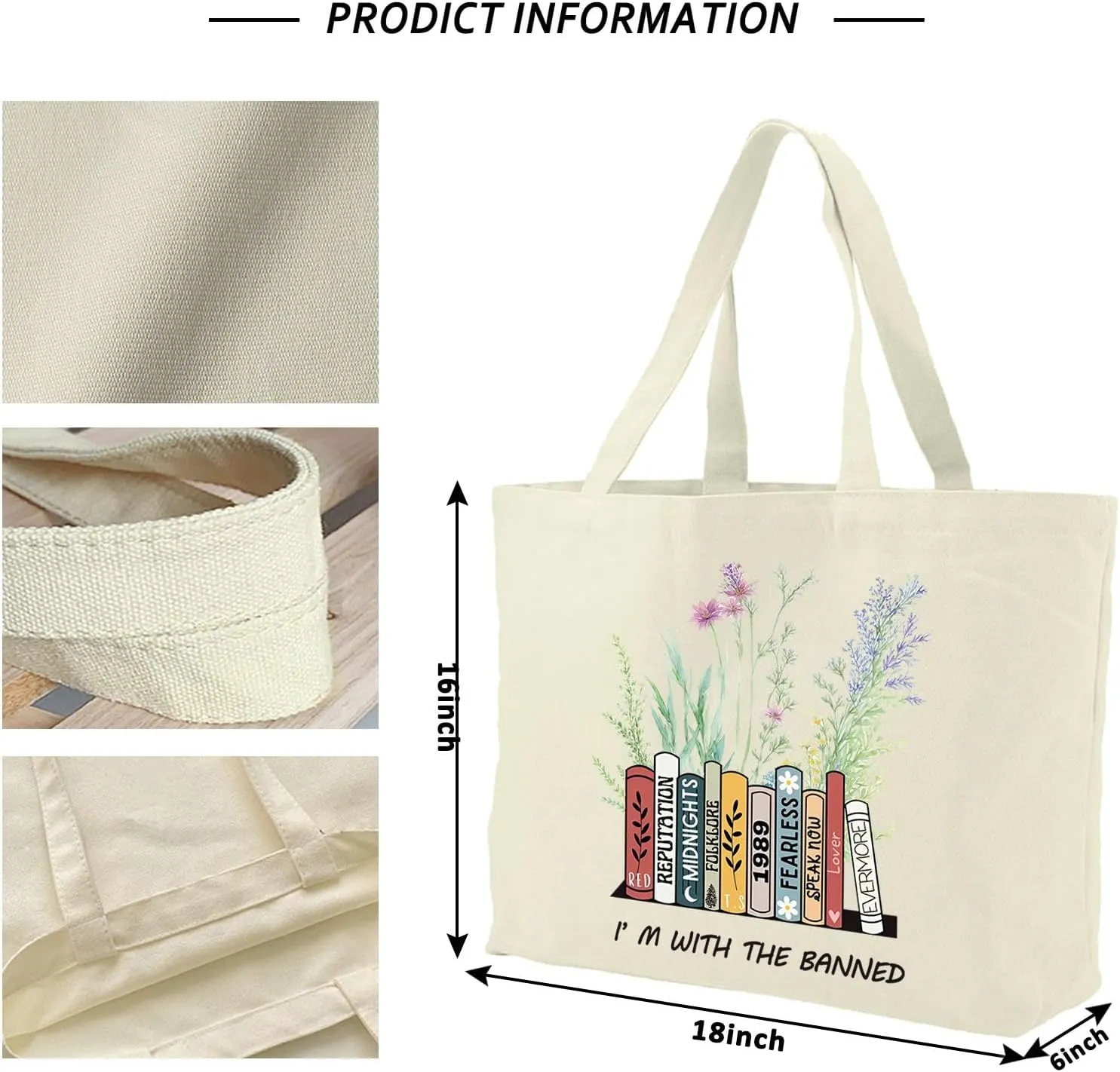 Big Canvas Tote Bag Aesthetic for Women, Flower Reusable Cloth Bags for Shopping Grocery Shoulder Bag