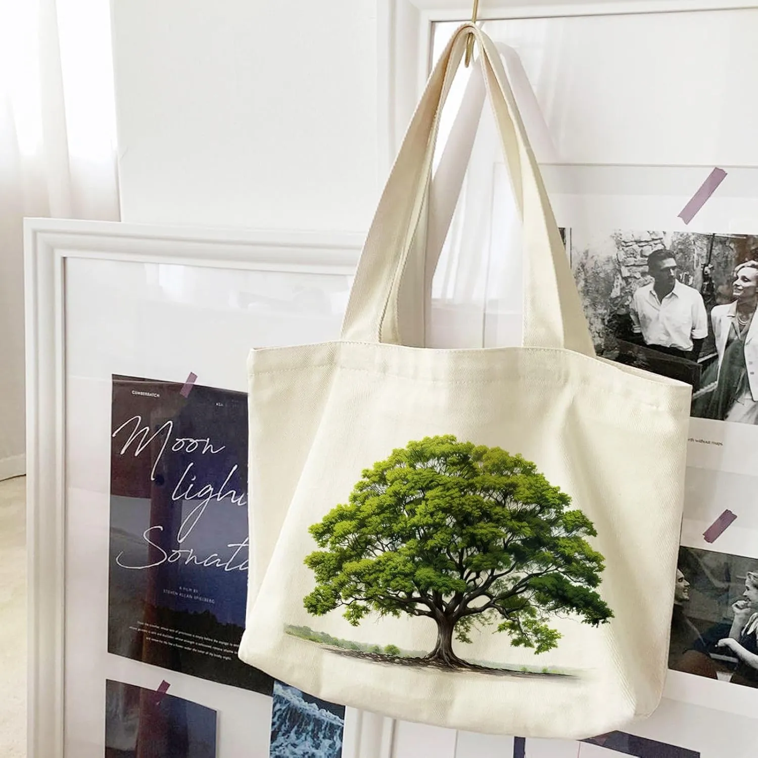 Big Canvas Tote Bag Aesthetic for Women, Flower Reusable Cloth Bags for Shopping Grocery Shoulder Bag